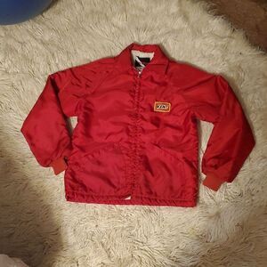 Vintage Red Kent Feeds Wiman Coat Jacket Men's Medium Sherpa Fleece Lined